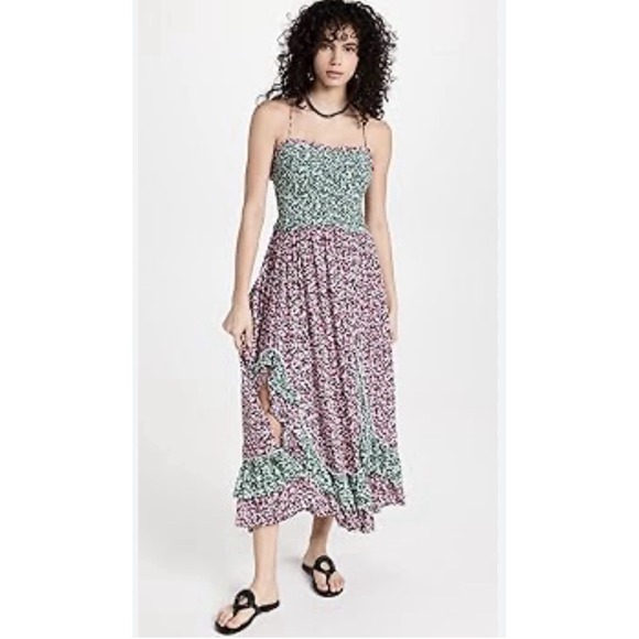 Free People Women's Boho Floral One I Love Green Pink Maxi Dress Sz S - Picture 13 of 13